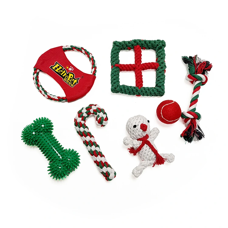 Conjunto de brinquedos de corda de cachorro de Natal