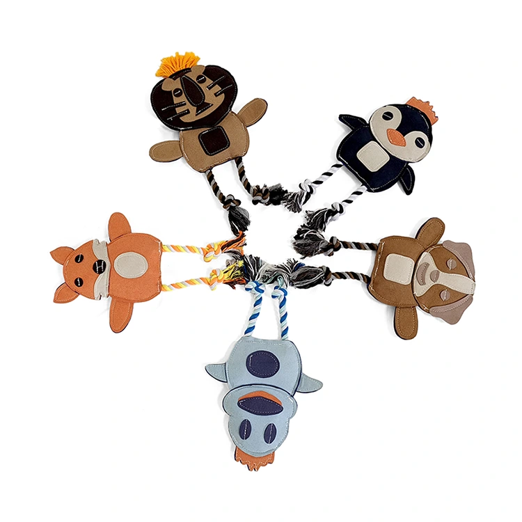 Brinquedo de cachorro de couro com corda