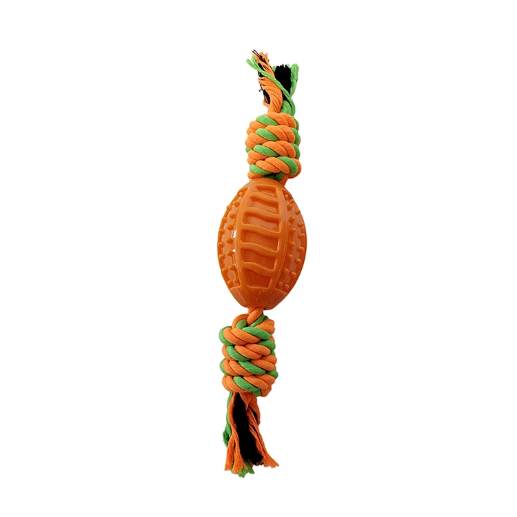 Brinquedo de corda de algodão de futebol de rugby laranja